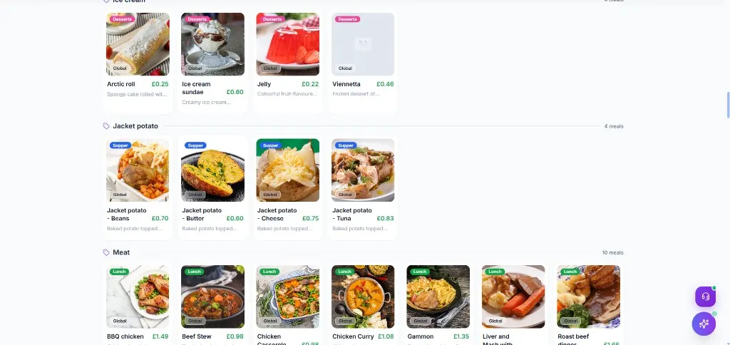 Meal Manager Meals library with costs and categories