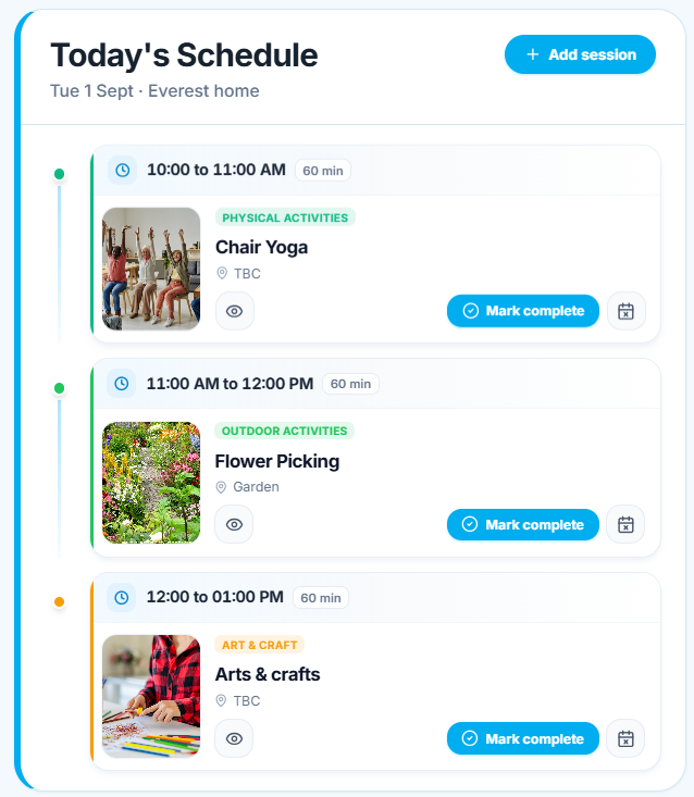 Today's schedule in Activity Planner
