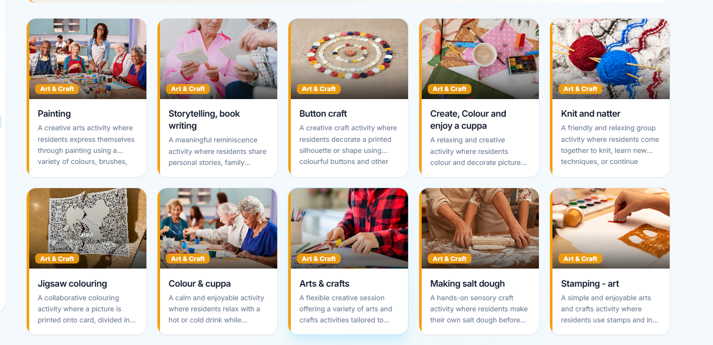 Activity Planner library showing painting, storytelling, crafts and more with guides